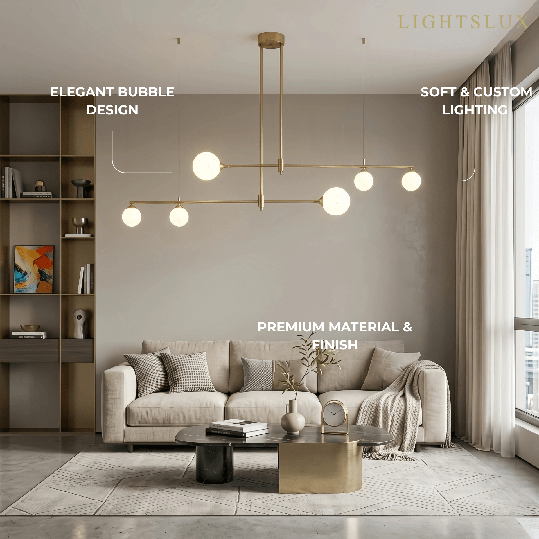 Modern Glass Bubble Chandelier - Gold Metal Frame