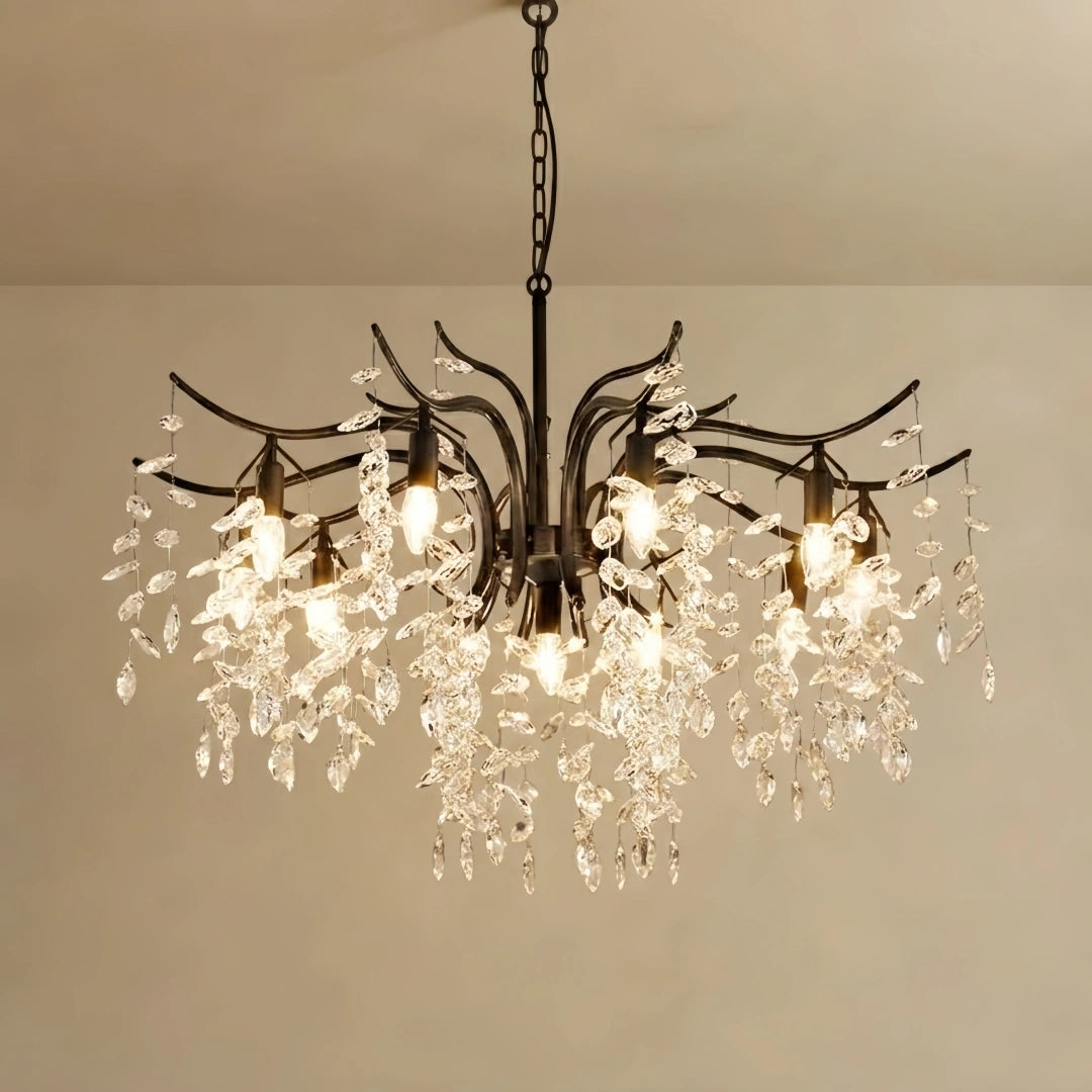 Crystal Chandelier – Luxurious Black/Gold Finish for Living/Dining Room