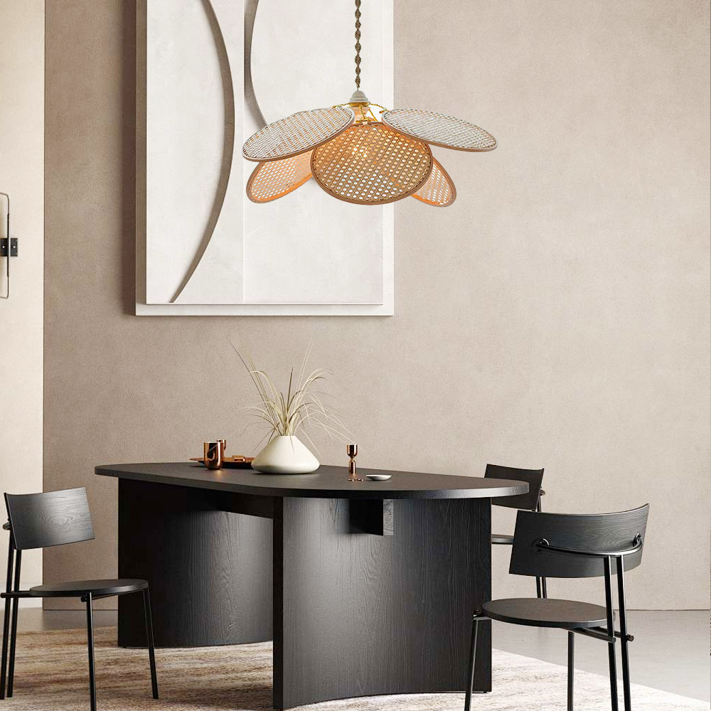 Farmhouse Pendant Light - Metal & Rattan