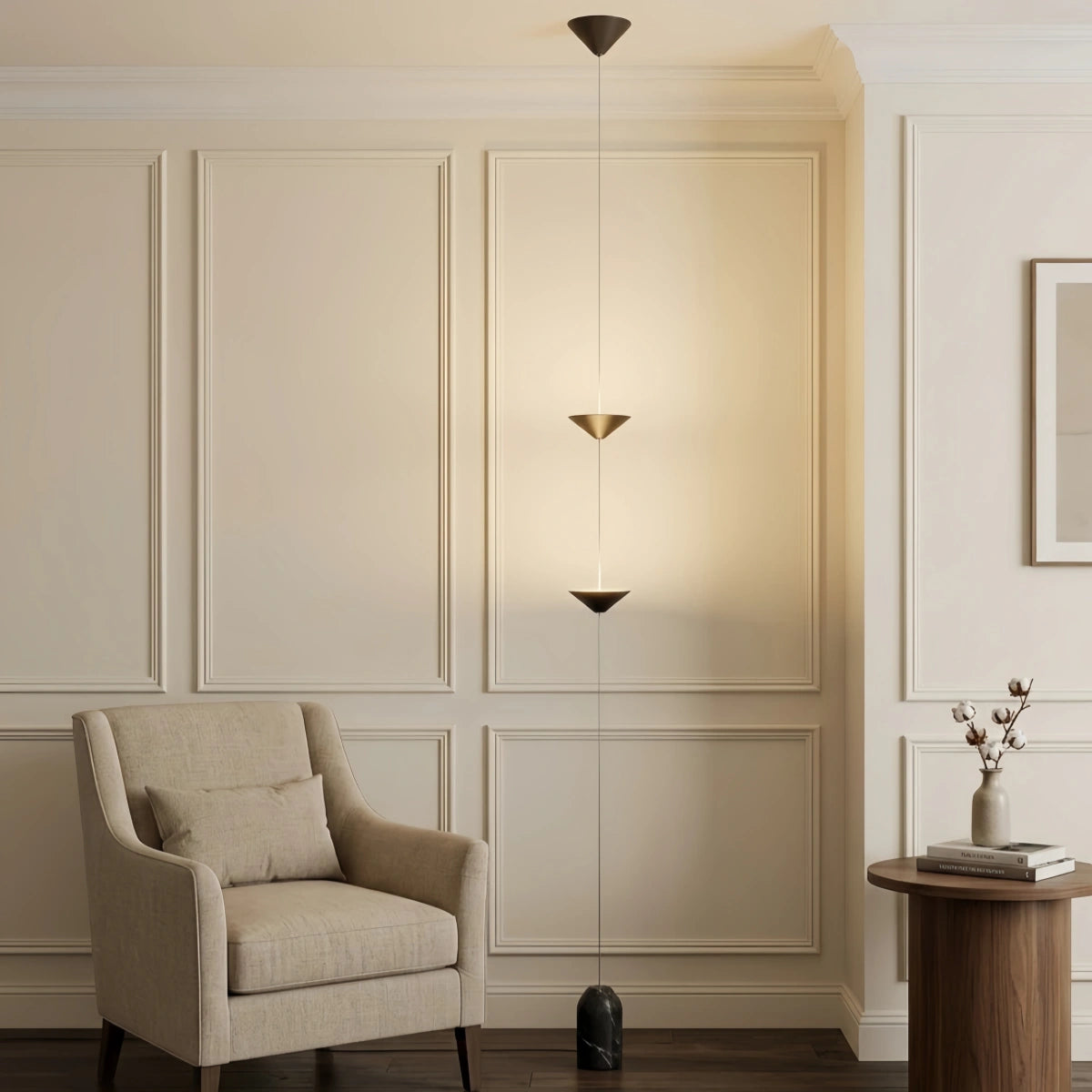 Arcato Minimalist Pendant Lamp -- Iron & Marble with Adjustable Height in Black/Gold for Living Room Bedroom