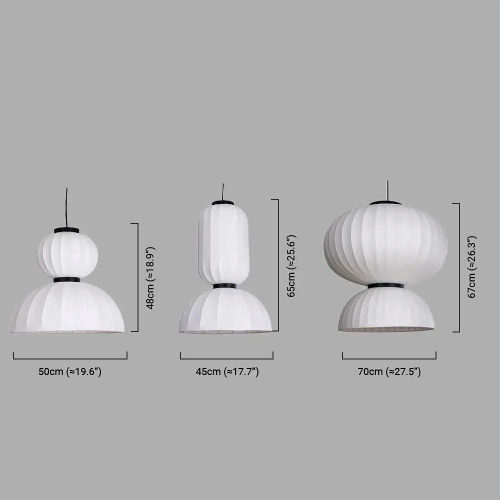 Modern Pendant Light — White Artificial Silk & Metal Dimension