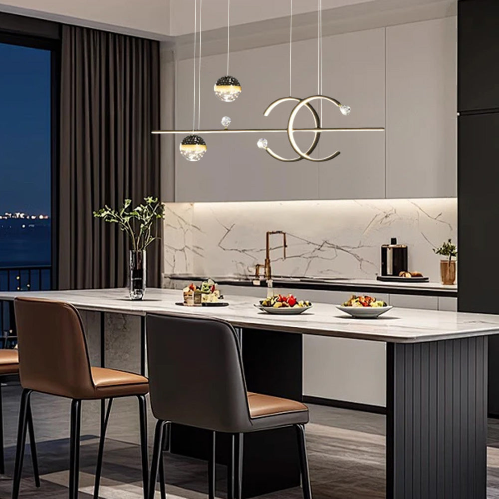 Pendant Light -- Black/Gold Metal & Glass for Dining Room