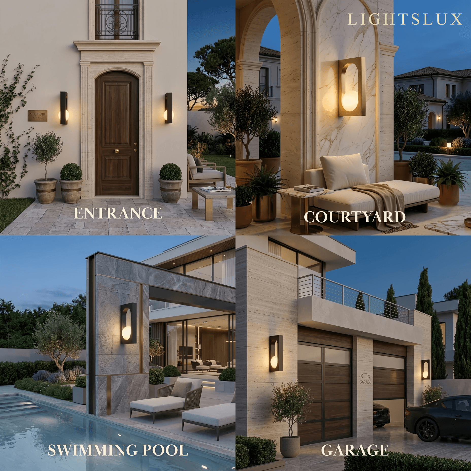 Arcato Modern Outdoor Wall Lamp -- Stainless Steel & PC Black/Gold for Outdoor