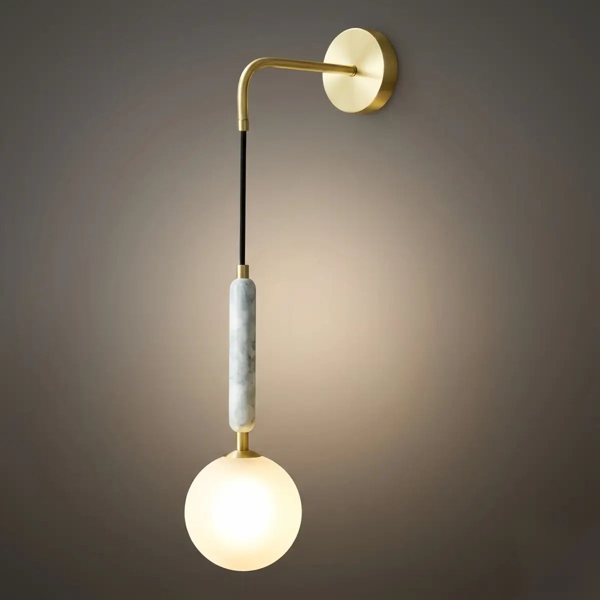 Minimalist Marble Wall Lamp — Glass & Iron with Marble Accent