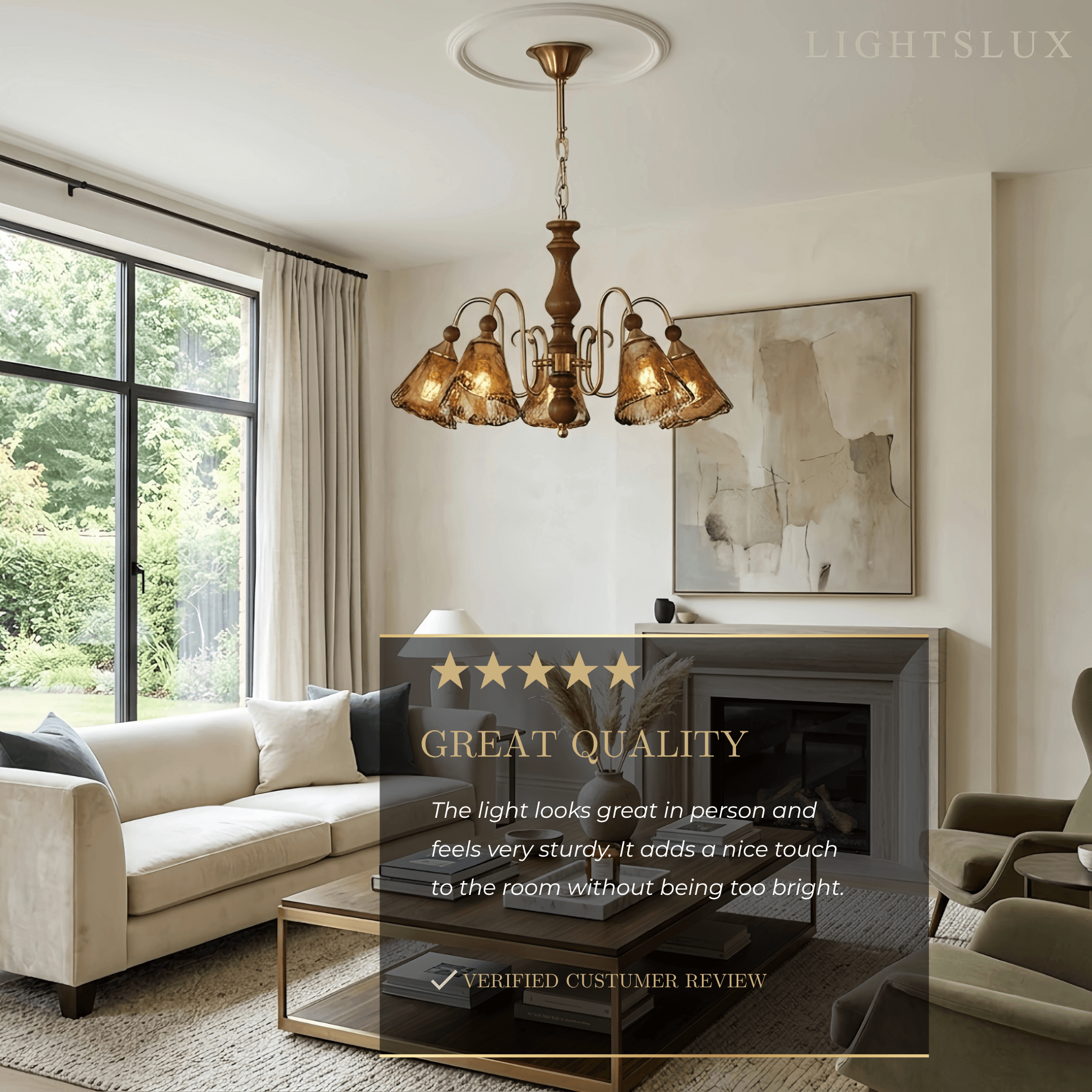 Vintage Multi-Light Ceiling Light — Metal, Glass & Wood with Copper & Walnut