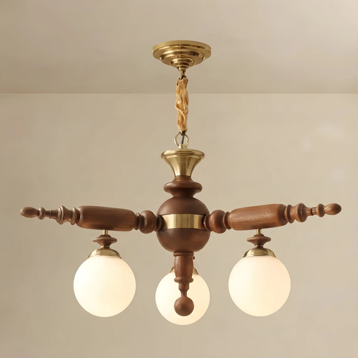 Modern Multi-Head Chandelier -- Wood & Glass with Metal Frame for Kitchen/Dining Room