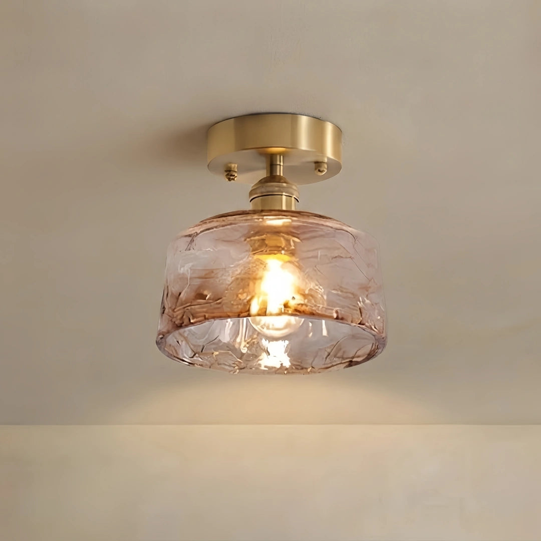 Vintage-Inspired Ceiling Light -- Brass & Amber Glass for Living Room Entryway