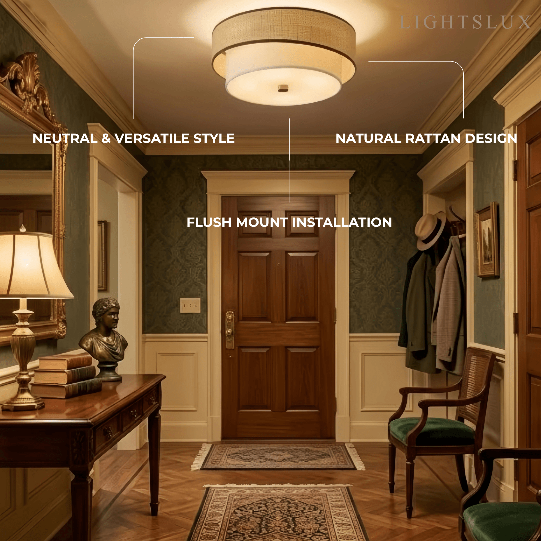 Vivara Natural Rattan & Fabric Ceiling Light