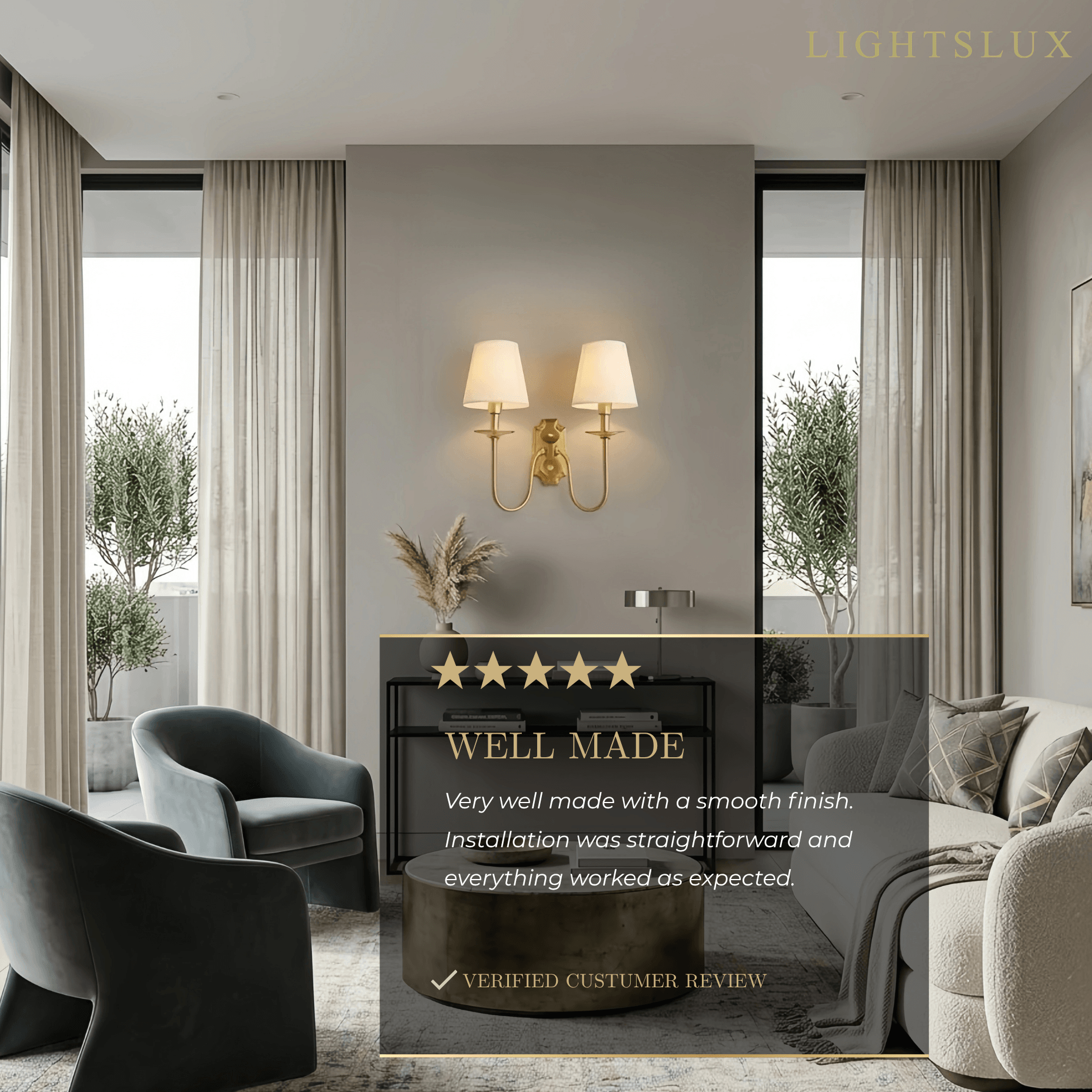Excelis Lunara Classic Brass Wall Lamp