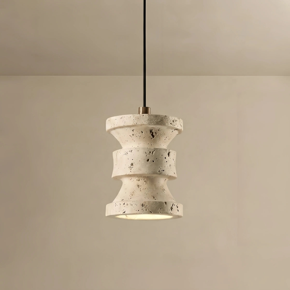 Strata Modern Travertine Pendant Light – Yellow Travertine Wood Metal for Dining Room