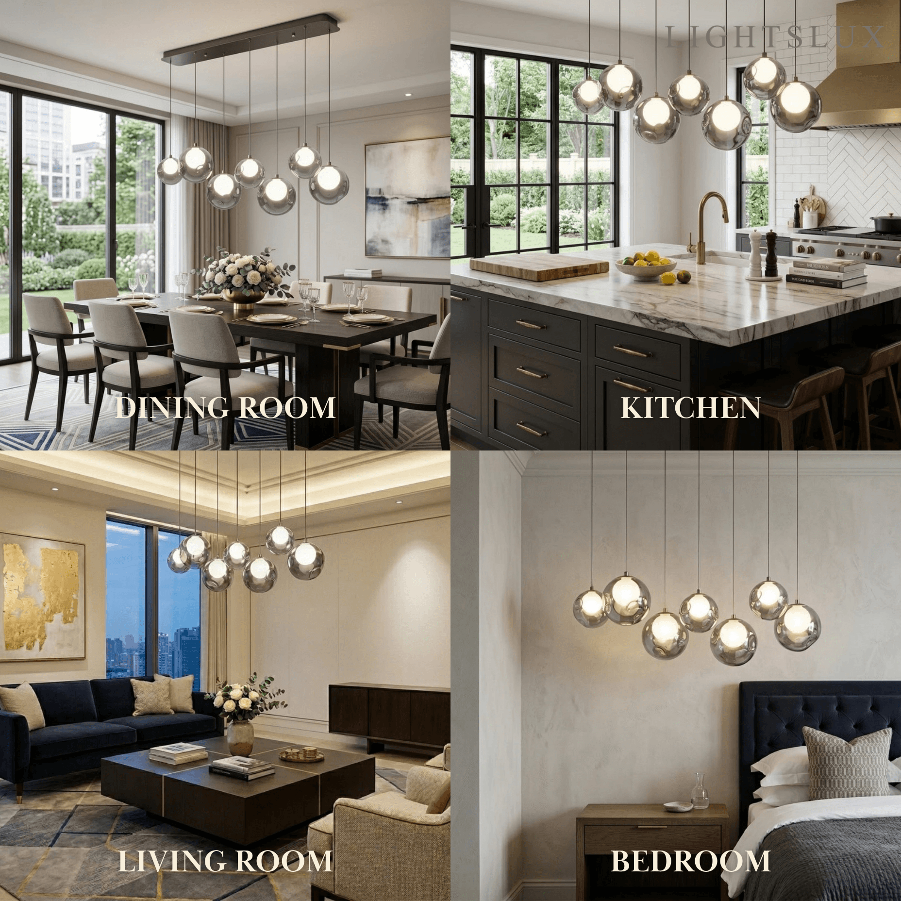 Modern Pendant Light — Stainless Steel, Iron & Glass Black Smoke Grey