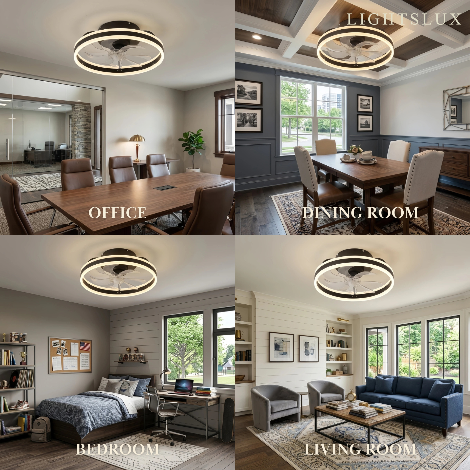 Vivara Modern Semi-Flush Ceiling Fan with Light -- Silent Black & White Iron ABS for Bedroom