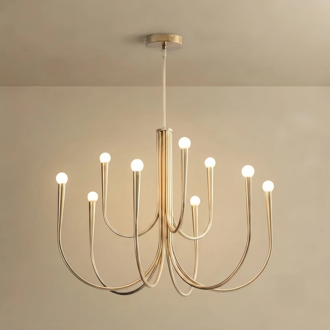 Nebula Minimalist Chandelier – Swoop Arm Globes Gold or Black forDining Room