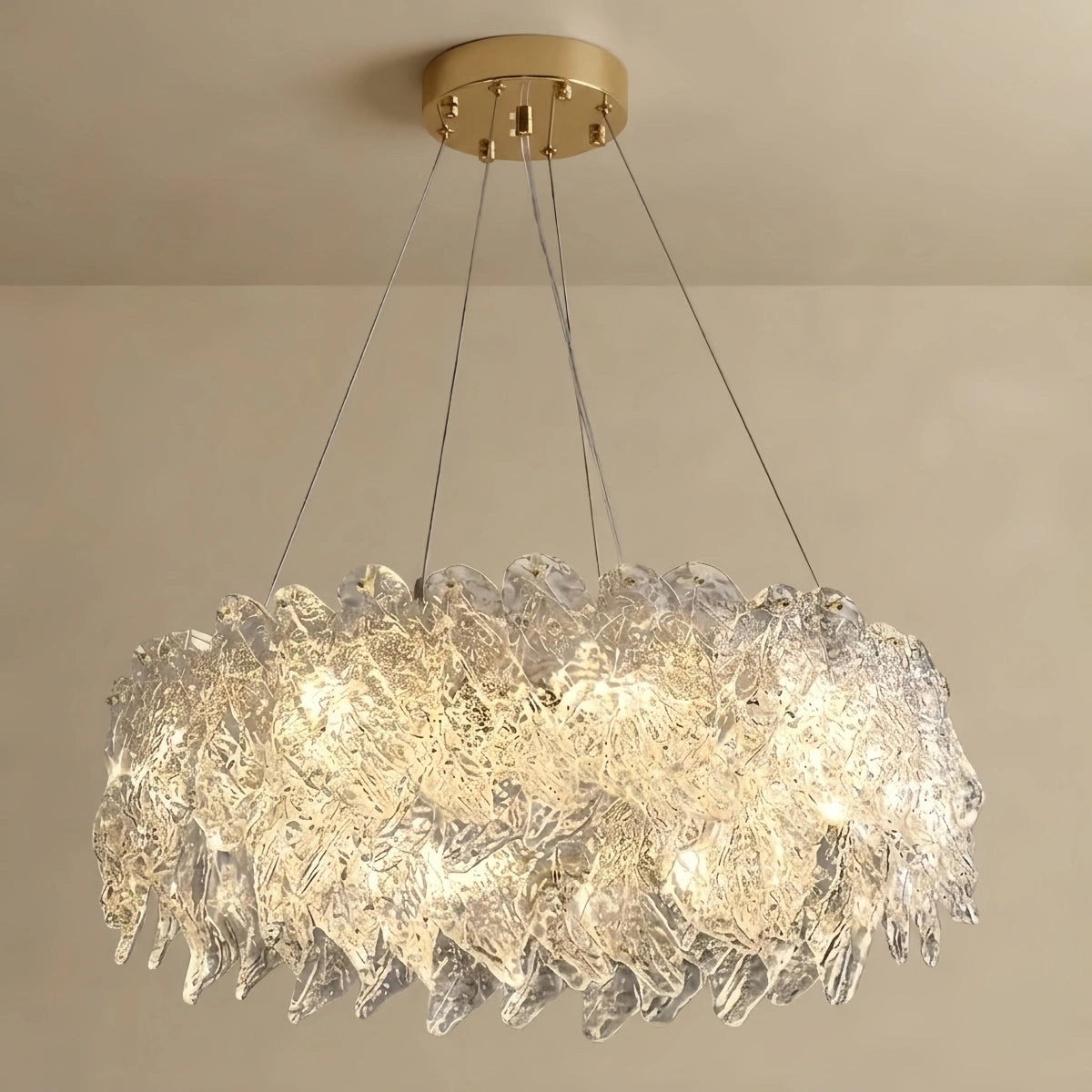 Luxury Chandelier – Frosted Glass Leaf for Living Room / Dining Room