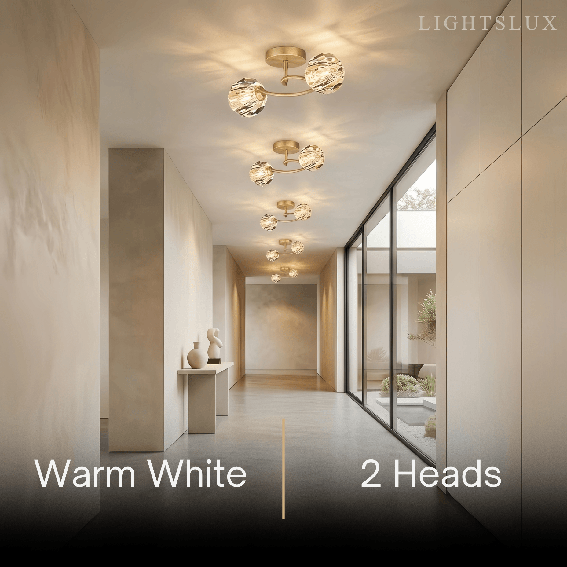 Modern Luxury Semi-Flush Mount Ceiling Light — Brass & Crystal Gold