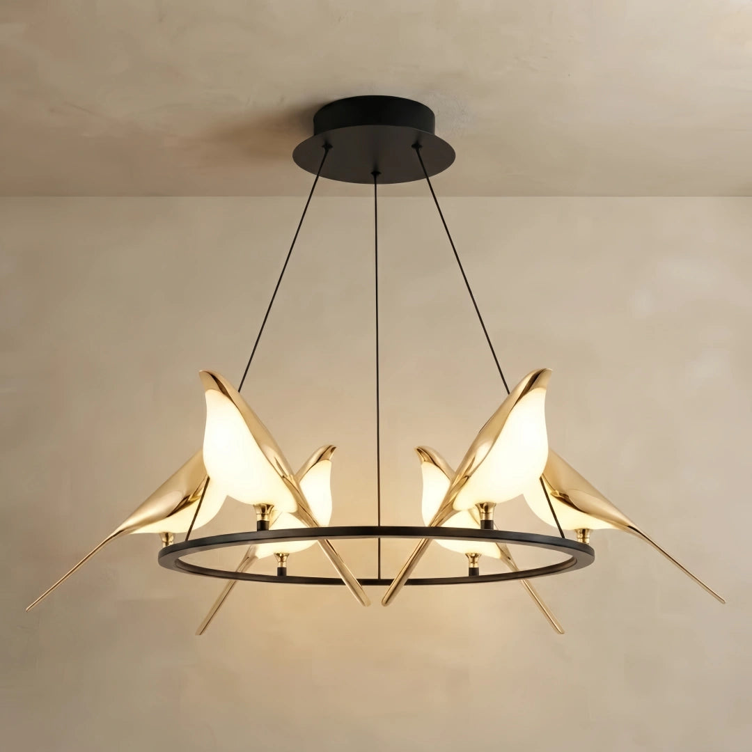 Vivara Nordic Magpie Bird Chandelier – Linear/Round Black/Gold for Living Room / Dining Room