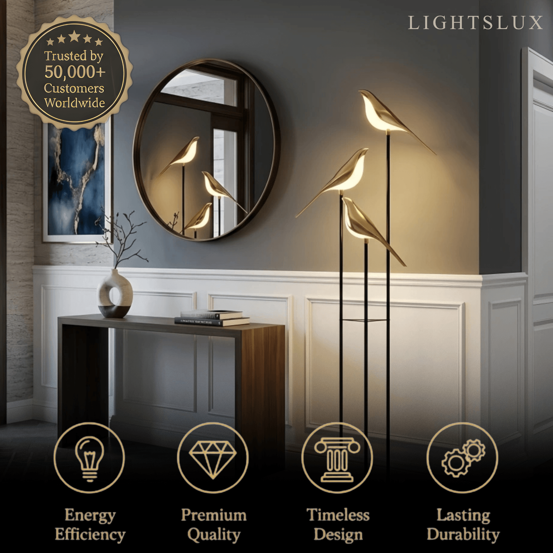 Nordic Floor Lamp with Adjustable Heads -- Black & Gold Iron Acrylic