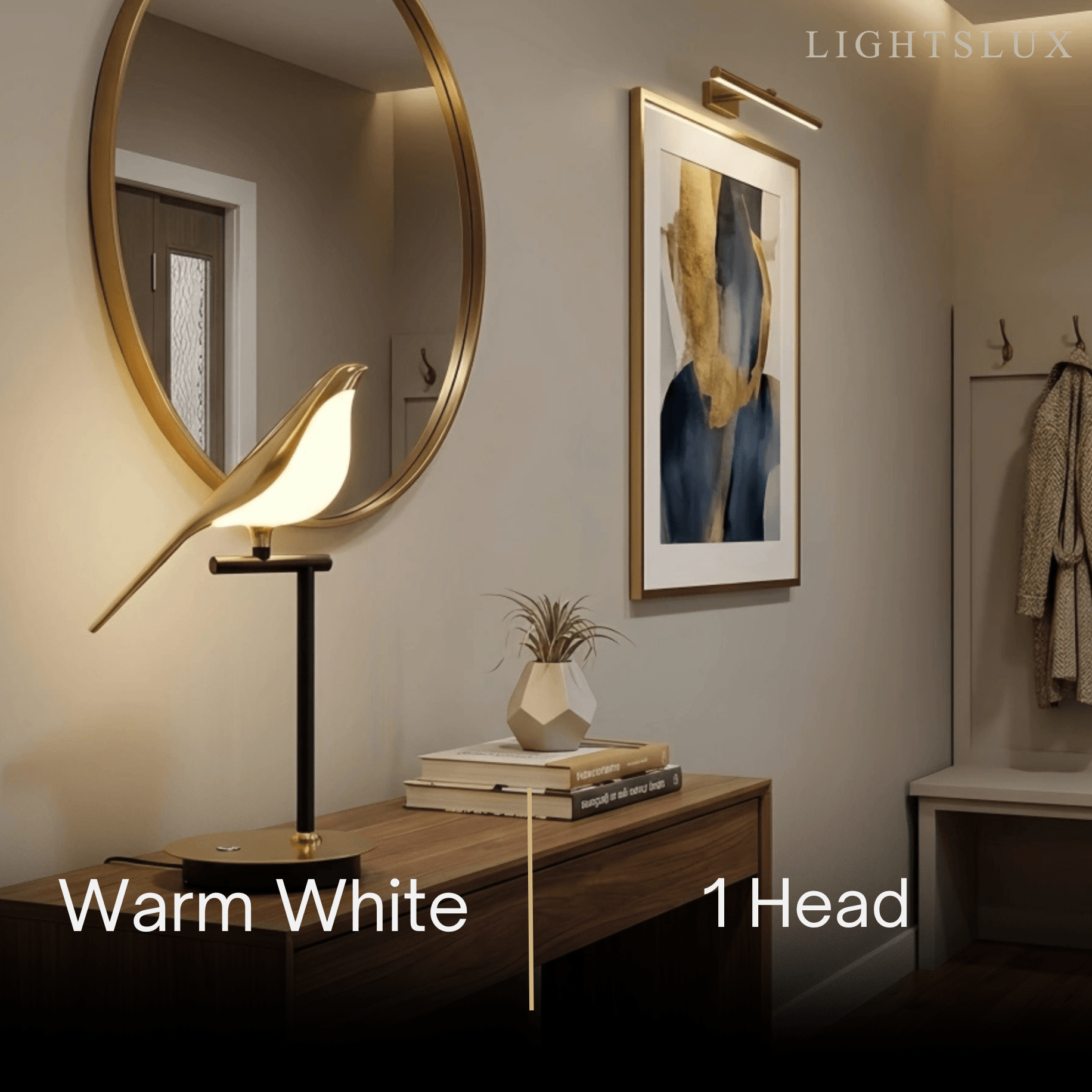 Modern Acrylic Bird Table Lamp -- Adjustable Black & Gold