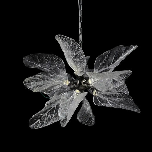 Crystal Leaf Chandelier -- Black Metal & Crystal