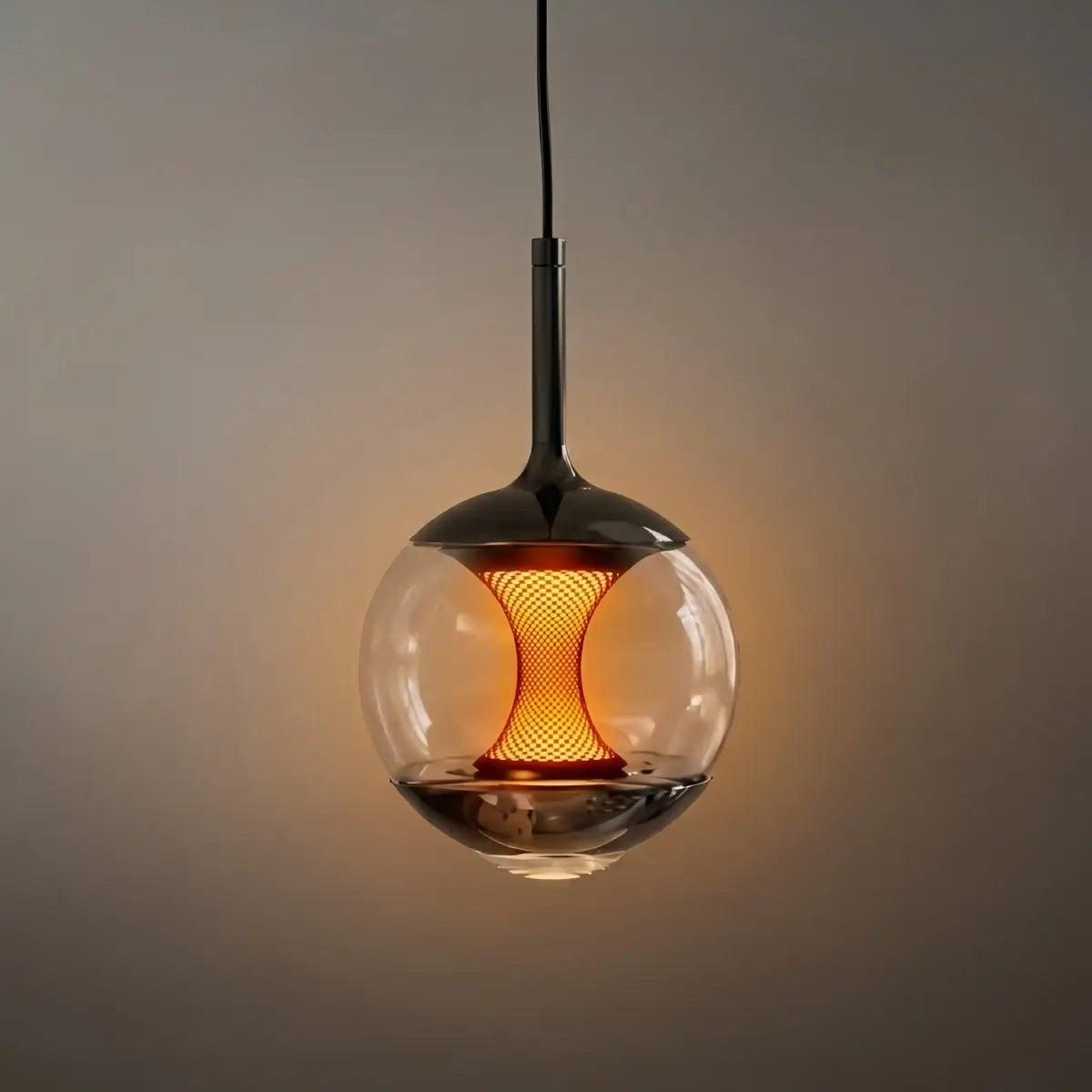 Modern Linear Pendant Light -- Black Metal & Glass Globe