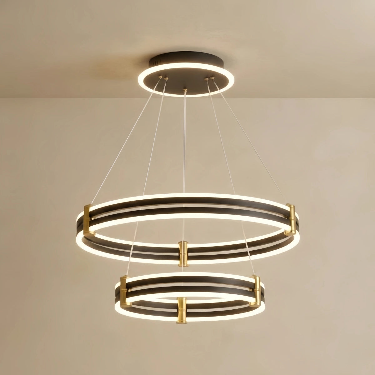 Arcato Modern Tiered Circular Chandelier -- Black Metal Rings for Living Room Dining Room