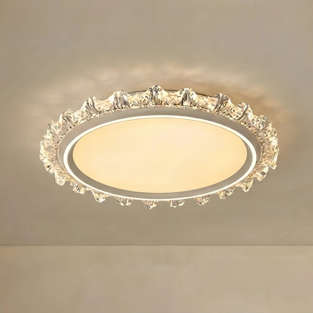 Modern Round Ceiling Light -- White or Walnut Acrylic & Metal for Bedroom