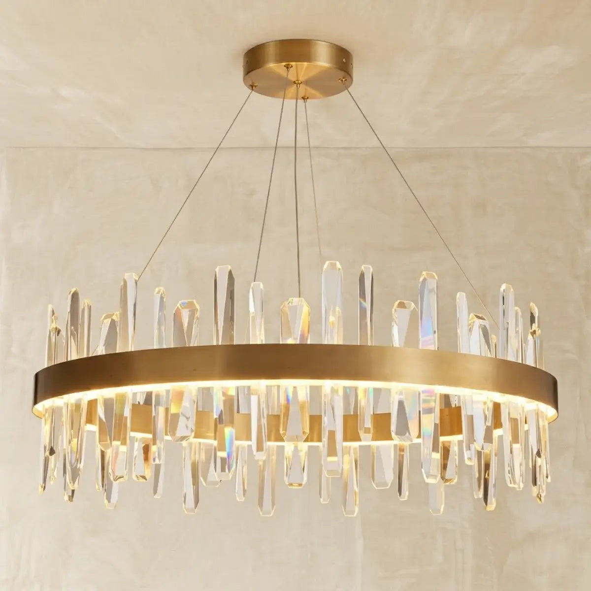 Excelis Luxury Round Crystal Chandelier – Gold Finish for Living Room/Dining Room