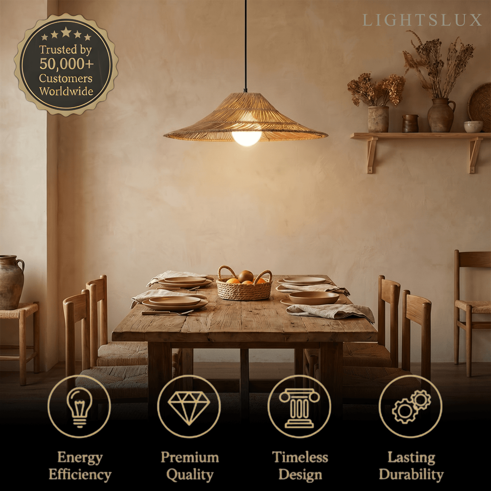 Bamburo Natural Rattan Pendant Light Conical Metal Woven Lamp