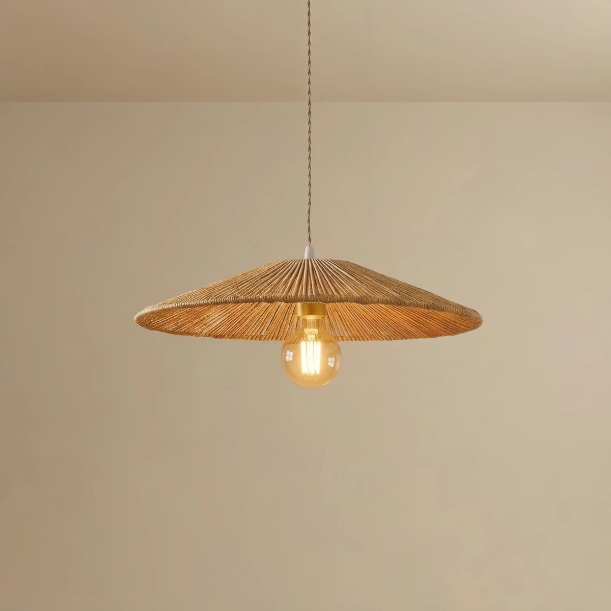 Bamburo Natural Japanese Style Rattan Pendant Light - Brown/Black Hemp Rope for Kitchen, Dining Room