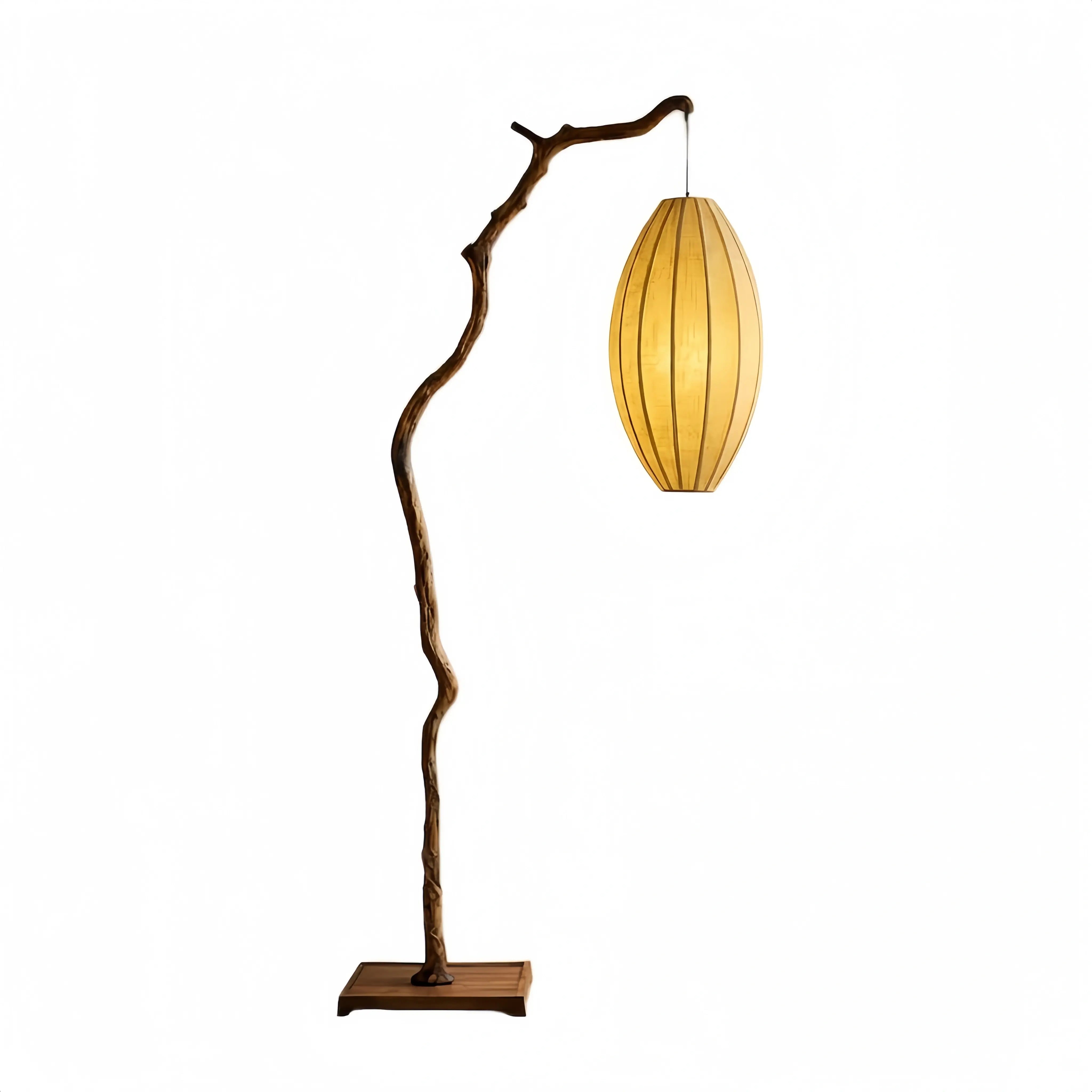 Zenno Wabi-sabi Sculptural Tree Floor Lamp -- Resin & Fabric Black/Brown for Living Room
