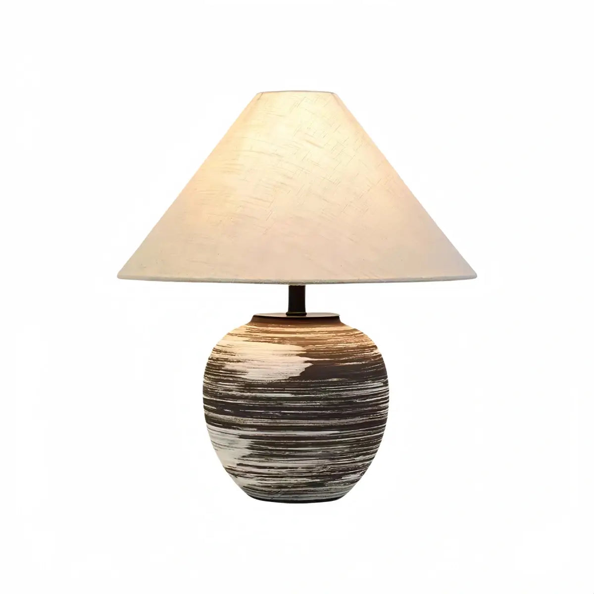 Sandora Wabi-sabi Ceramic Table Lamp -- Fabric Shade Black/Beige for Bedroom