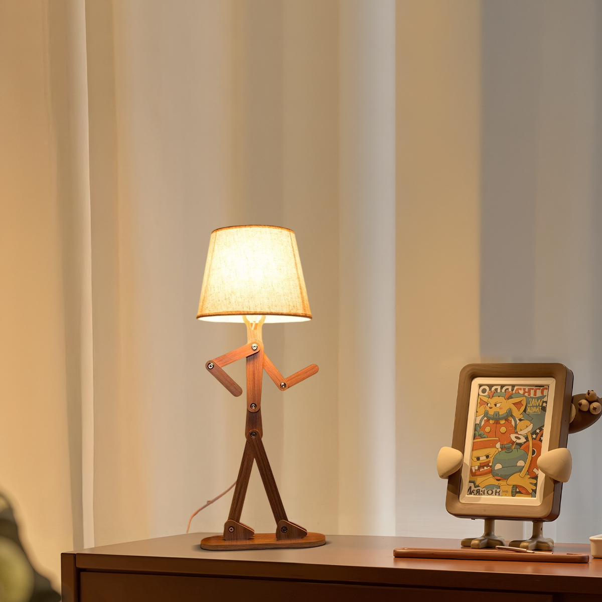 Zenno Art Deco Wood & Fabric Floor Lamp
