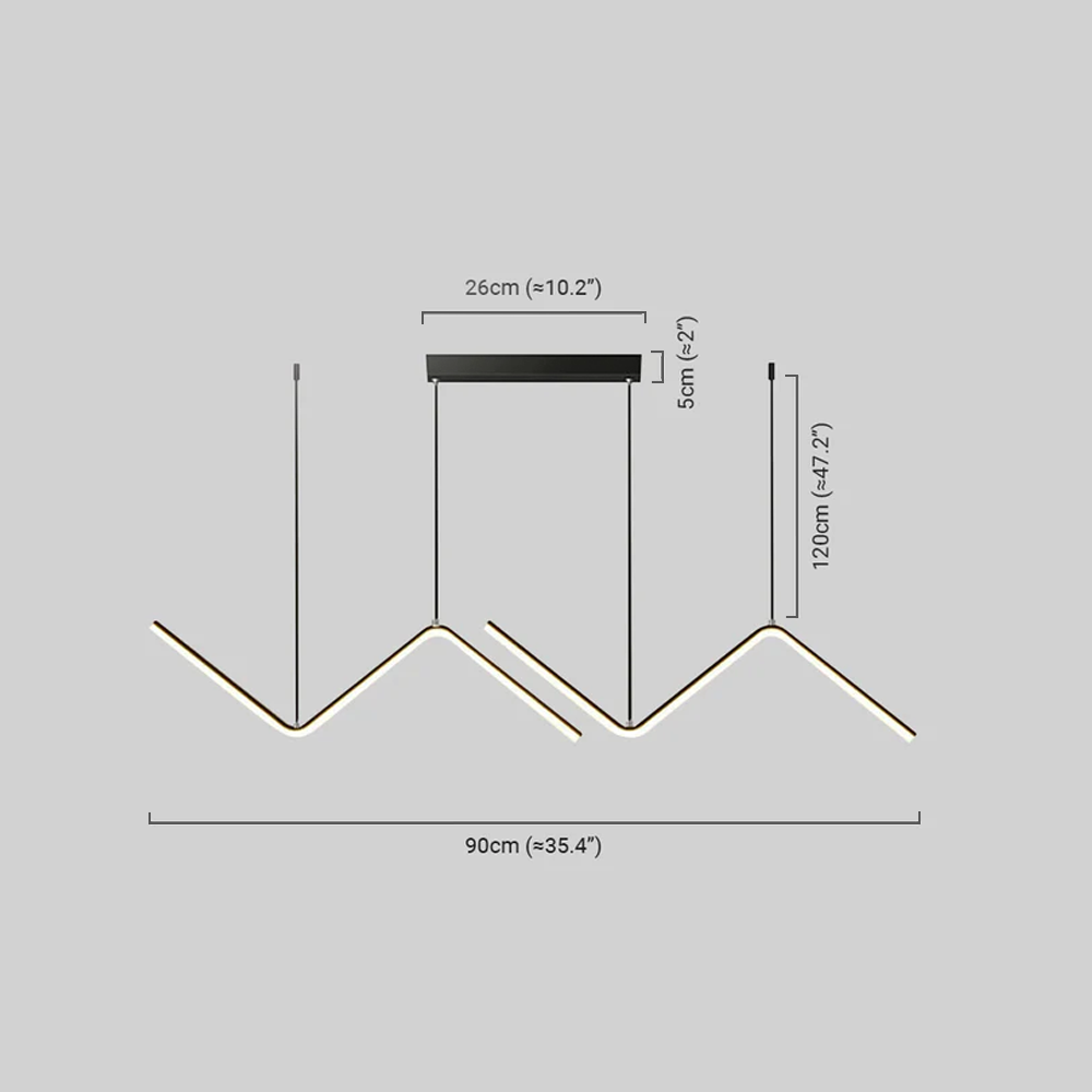 Arcato Minimalist Black/Gold Pendant Light - Wavy Linear Metal Lamp for Dining Room