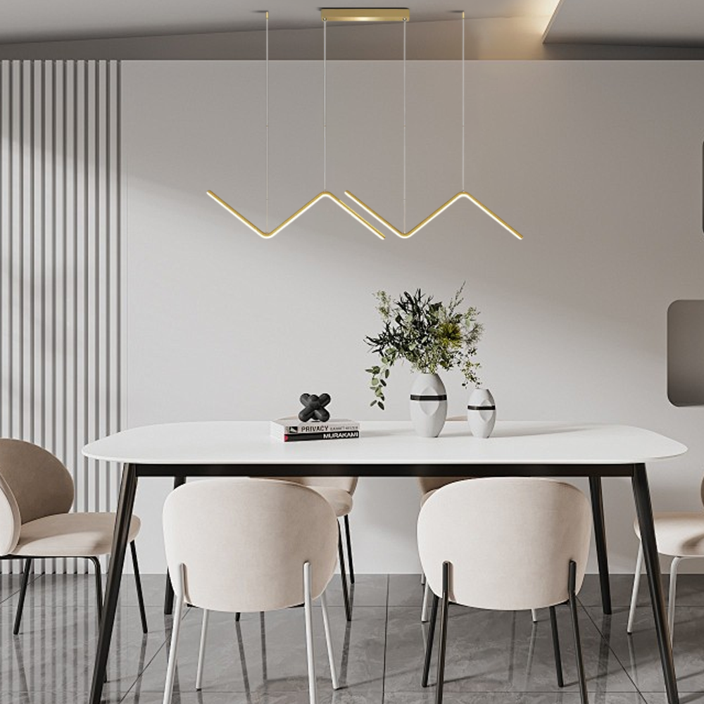 Arcato Minimalist Black/Gold Pendant Light - Wavy Linear Metal Lamp for Dining Room
