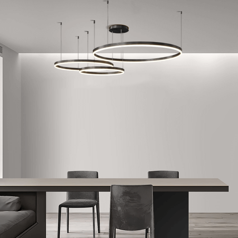 Modern 3-Ring Black Pendant Light Dining Room
