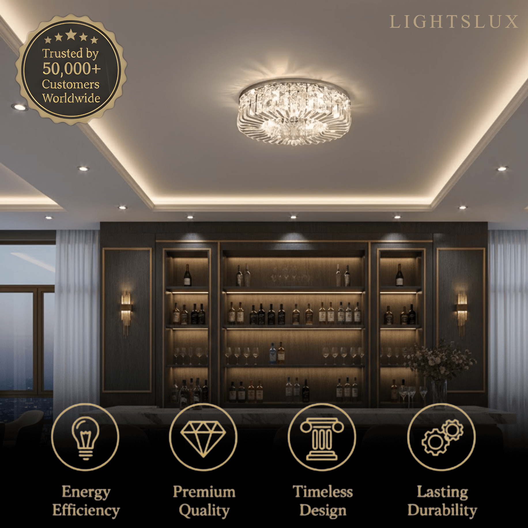 Royal Round LED Ceiling Light – Chrome/Gold Finish for Living