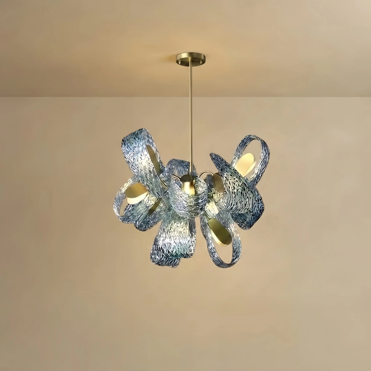 Art Deco Peacock Chandelier – Blue Feather Art Glass Contemporary for Dining Room Bedroom