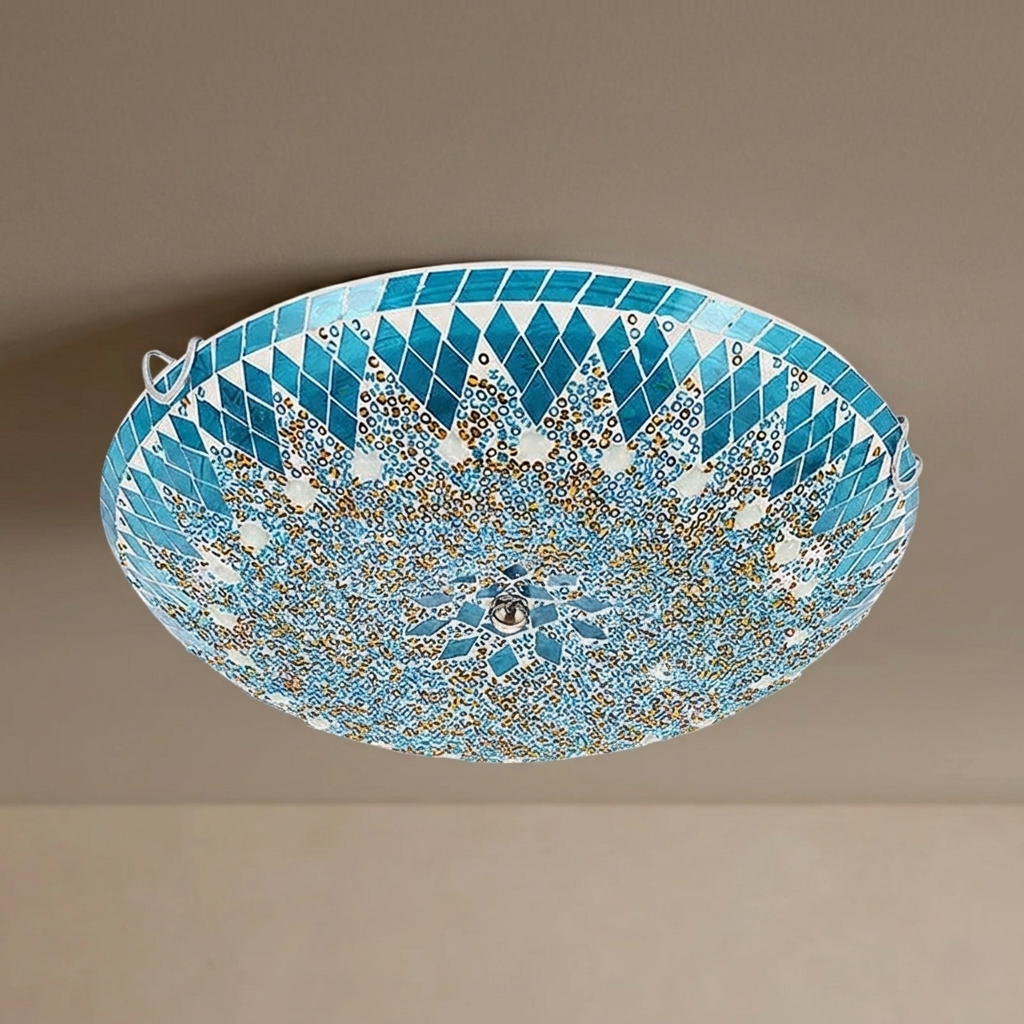 Mahara Mid-Century Ceiling Light - Blue Metal & Glass for Bedroom