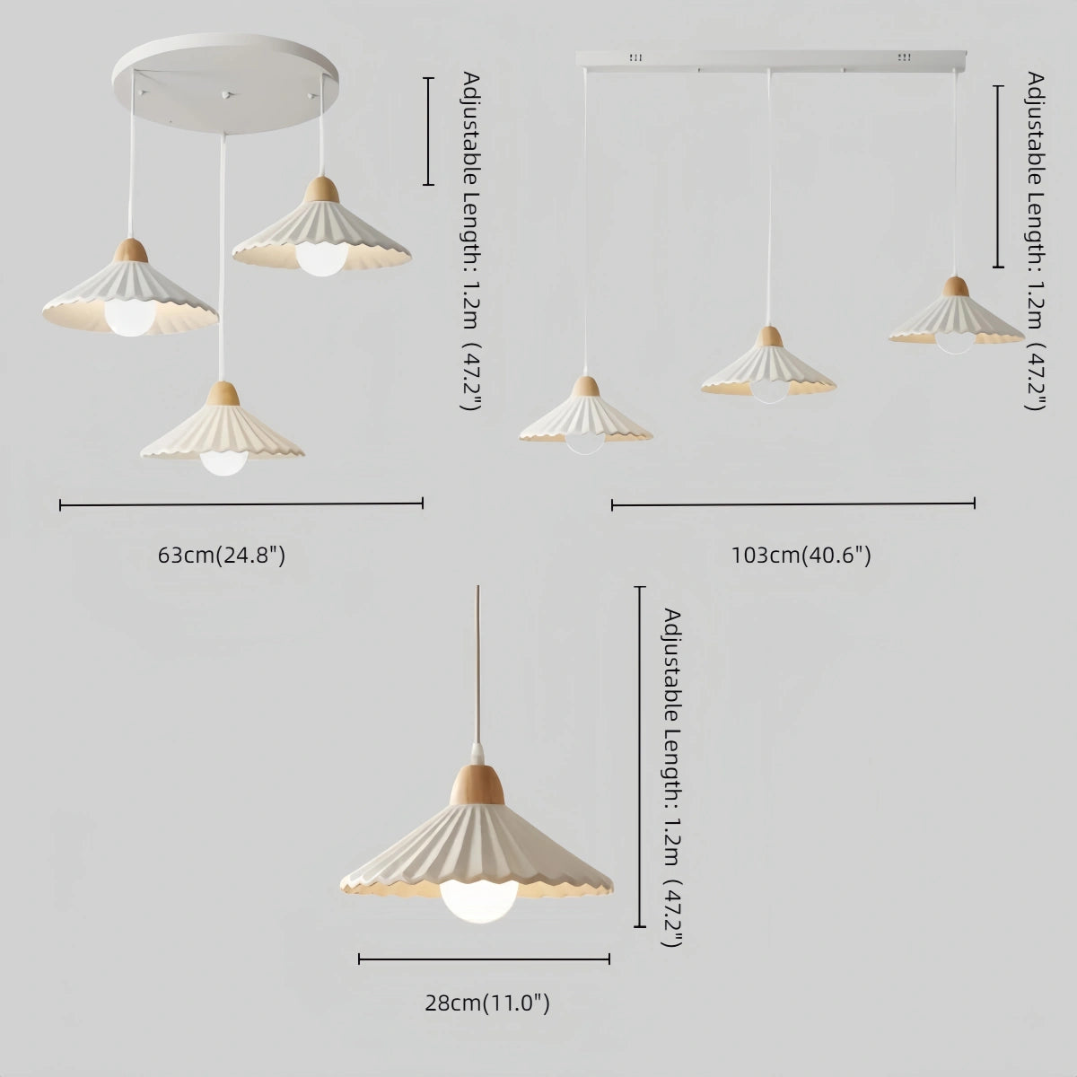 Crema Modern Wood & Ceramic Pendant Light — Brown Conical Shade for Dining Room