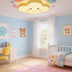 A bright kids room showcasing a cute cloud ceiling light, perfect ceiling lights for kids rooms.