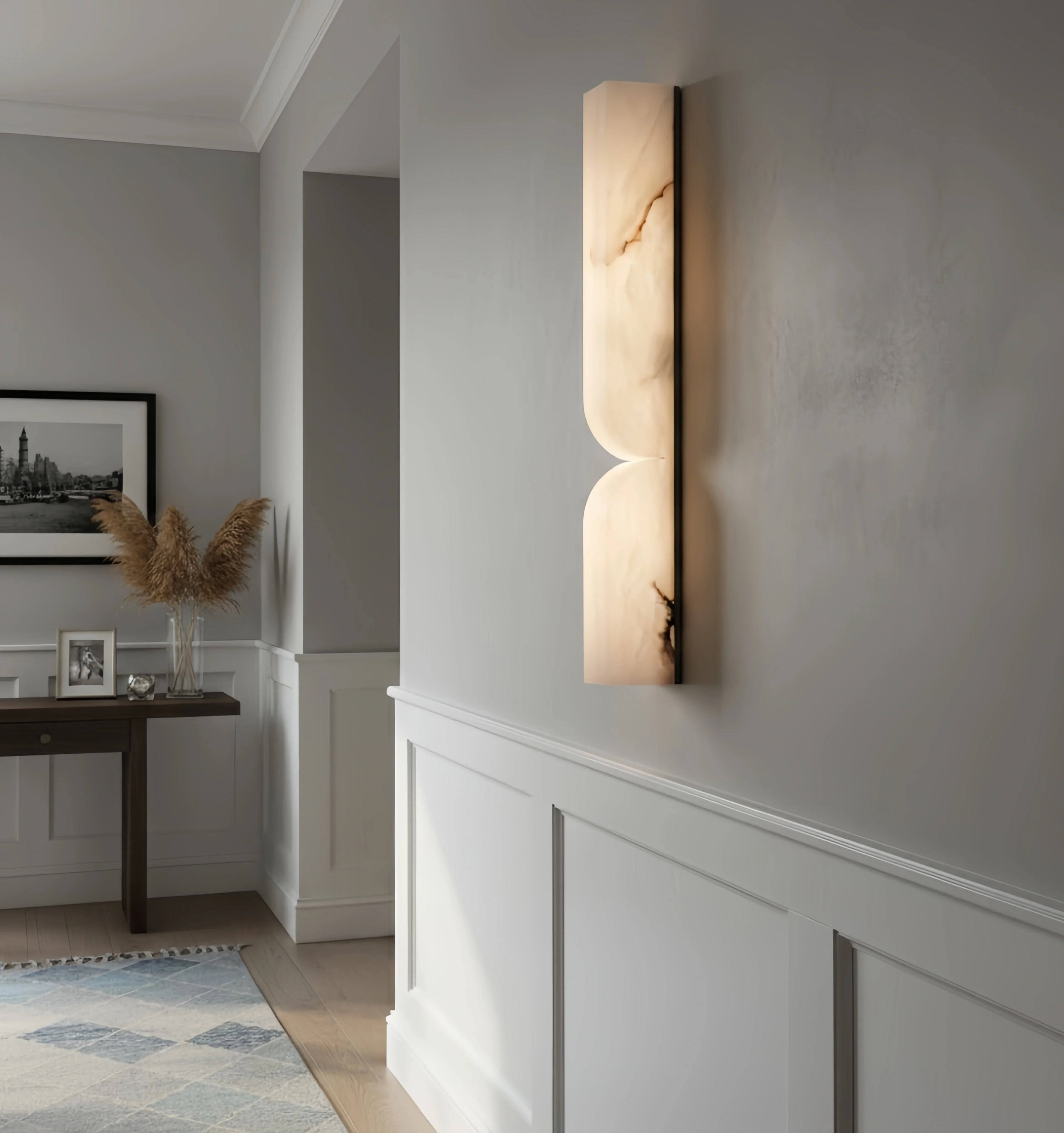 Modern Alabaster Wall Sconce - LED Stone Wall Light inGold or Black for Living Room