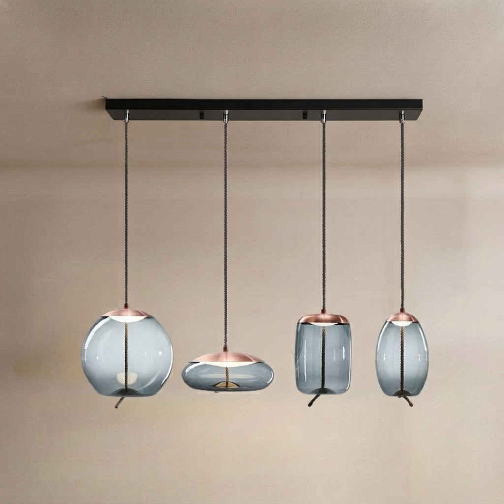 Vetro Modern Blue/Amber Pendant Light - Decorative Glass Geometric Living Room