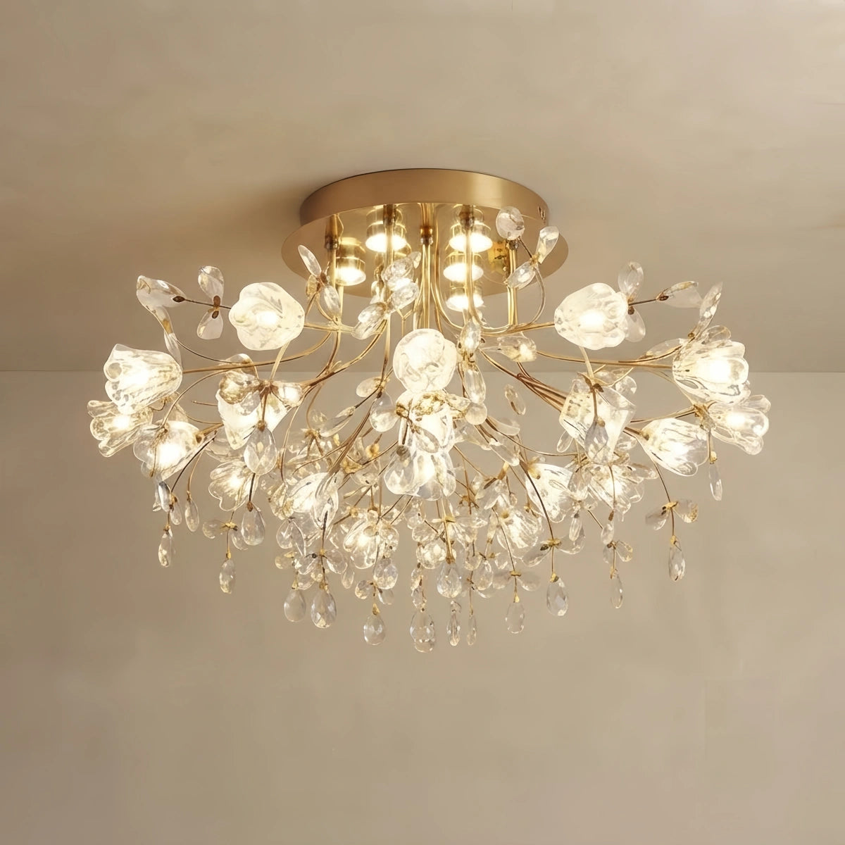 Excelis Royal Dendrite Ceiling Light – Gold Metal & Glass Fixture Living Room/Bedroom