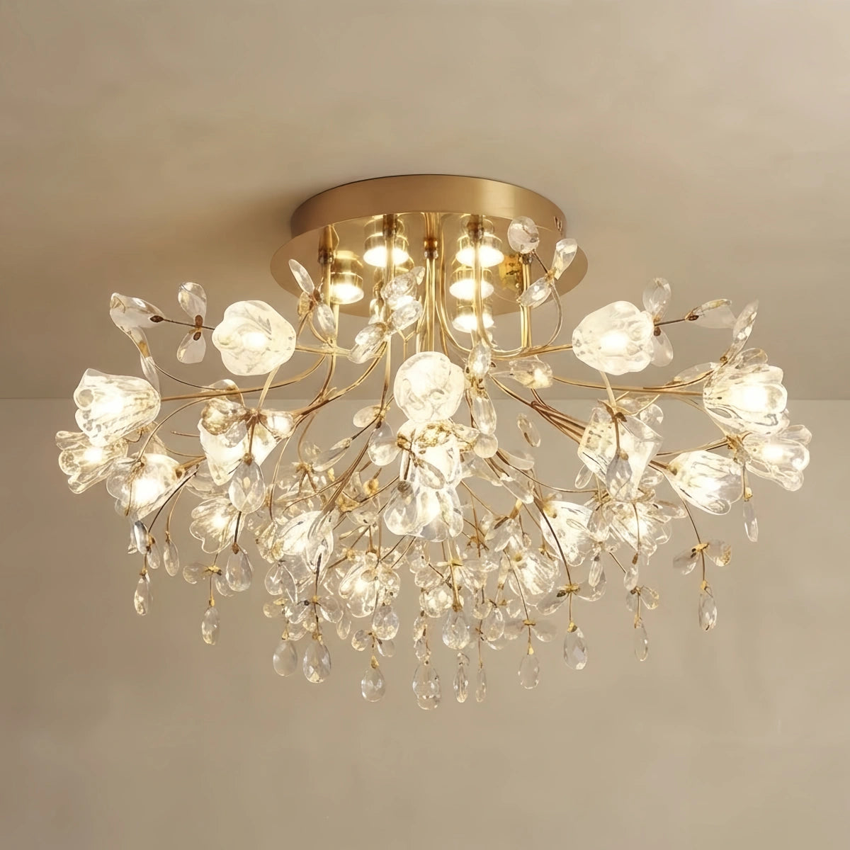 Excelis Royal Dendrite Ceiling Light – Gold Metal & Glass Fixture Living Room/Bedroom