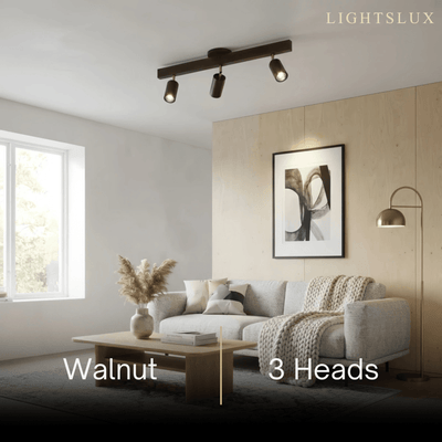 Zenno Modern Wood Track Lighting -- Adjustable Spotlights Walnut/Wood for Kitchen & Bar