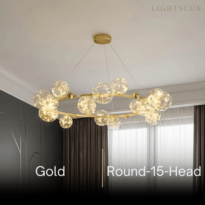 Nebula Modern Bubble Chandelier – Gold/Black Metal with Clear Crystal Glass for Kitchen