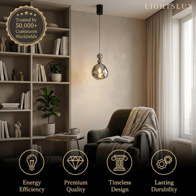 Lunara Modern Pendant Light – Acrylic Globe & Carbon Steel for Bedroom