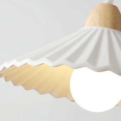 Crema Modern Wood & Ceramic Pendant Light — Brown Conical Shade for Dining Room