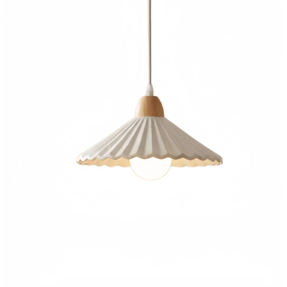 Crema Modern Wood & Ceramic Pendant Light — Brown Conical Shade for Dining Room