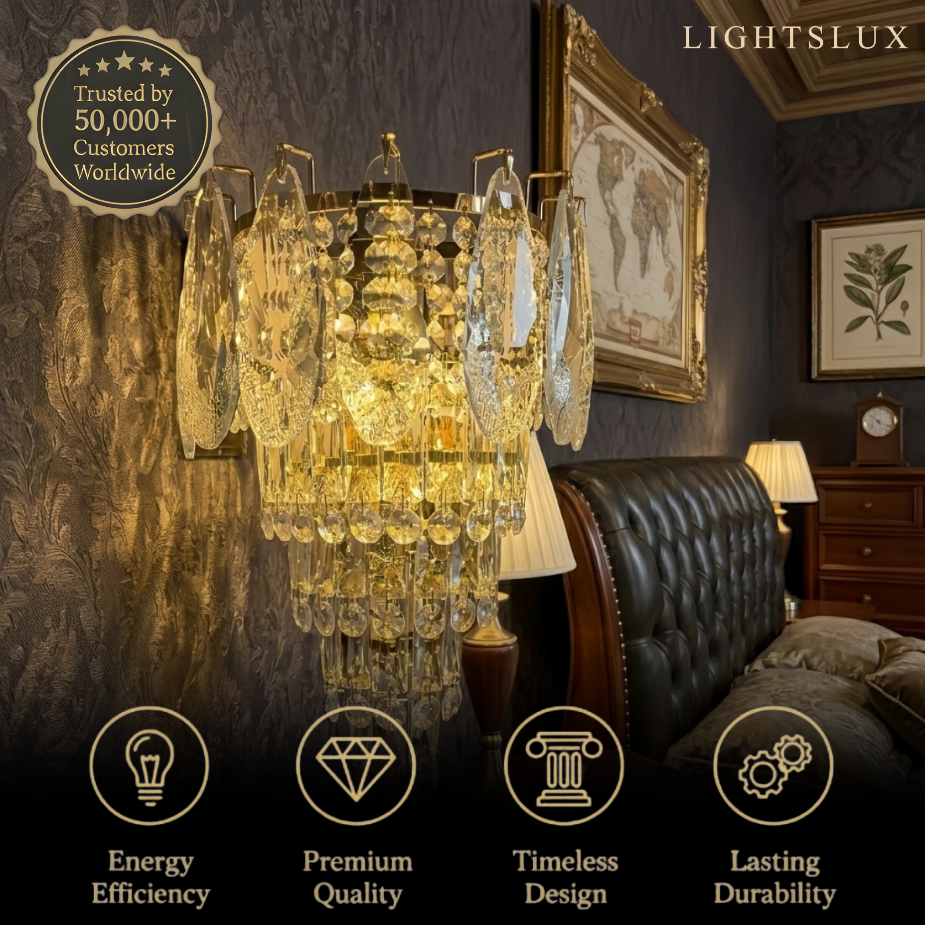 Velora Italian Luxury Wall Lamp--Crystal Shade Wall Lamp for Bedroom